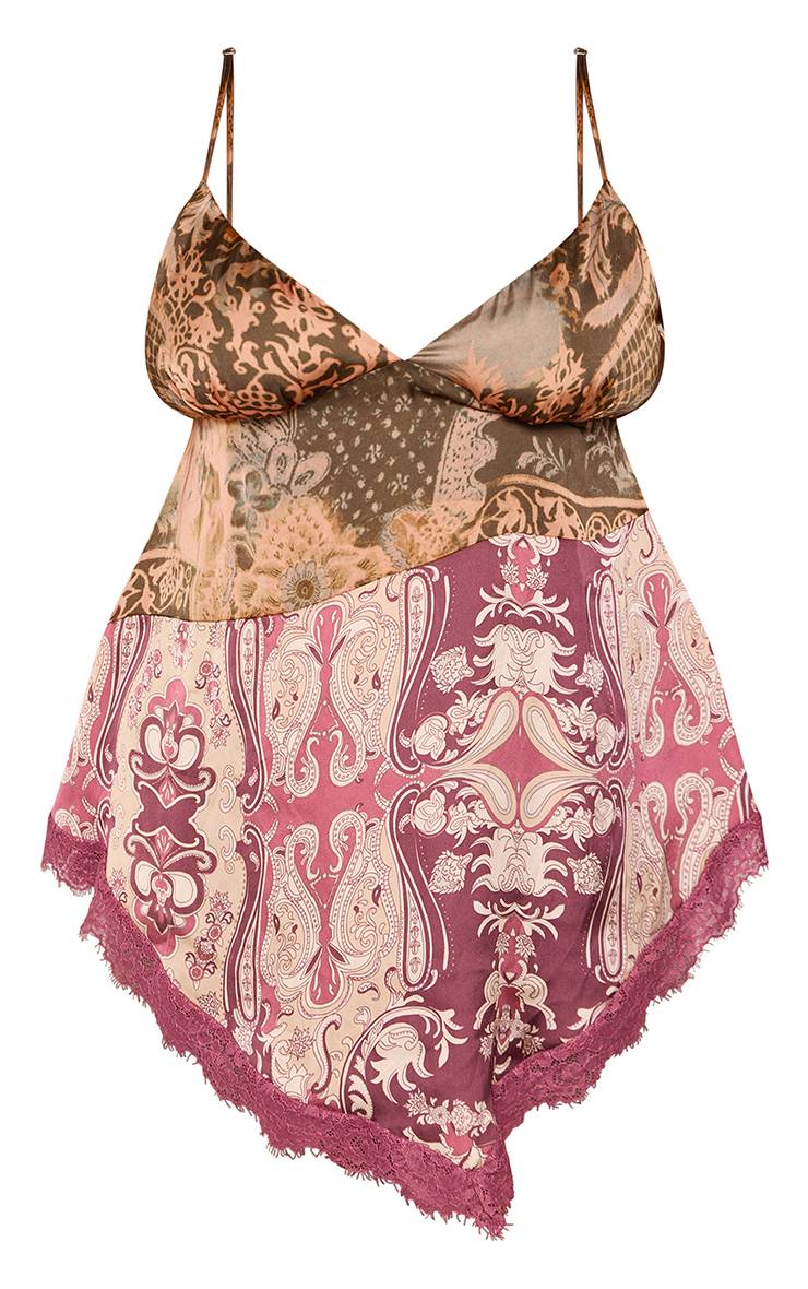 Rose Haut Caraco Asymétrique En Satin Imprimé Grande Taille