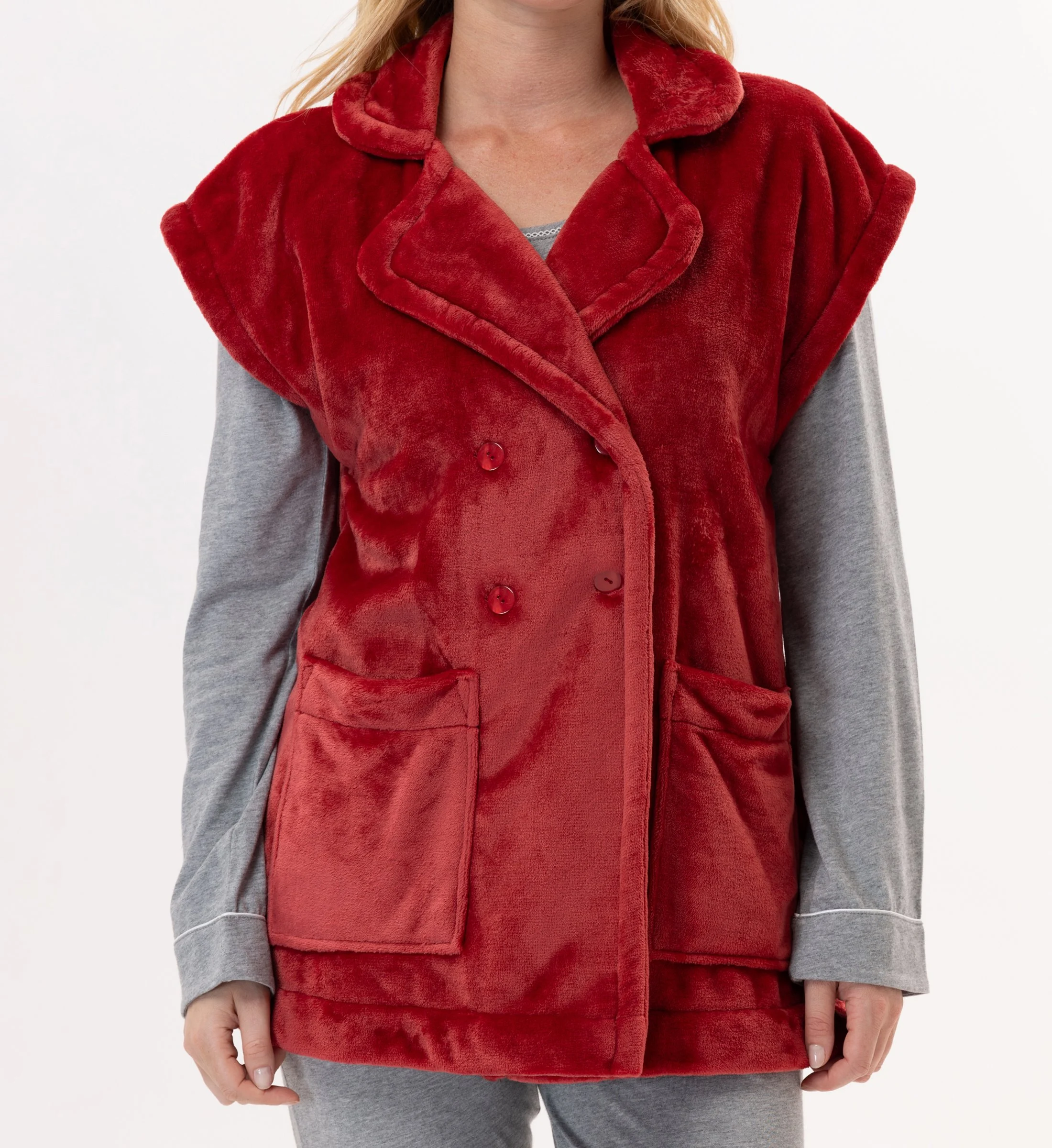 ESSENTIEL 876 - Veste en peluche flanelle | Rouge