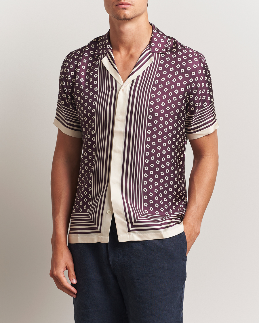 Orlebar Brown Maitan Silk Lumina Short Sleeve Shirt Damson/Latte