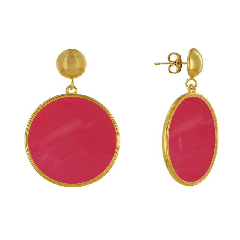 Boucles d'Oreilles Clous Métal Doré Cercle Coloré Translucide