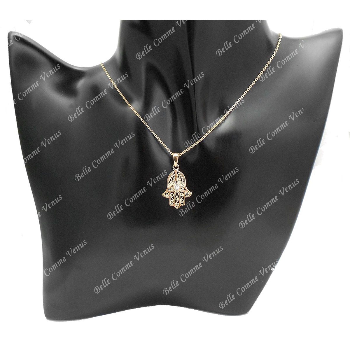 Collier main de Fatma oxyde de zirconium Plaqué OR 750 3 microns