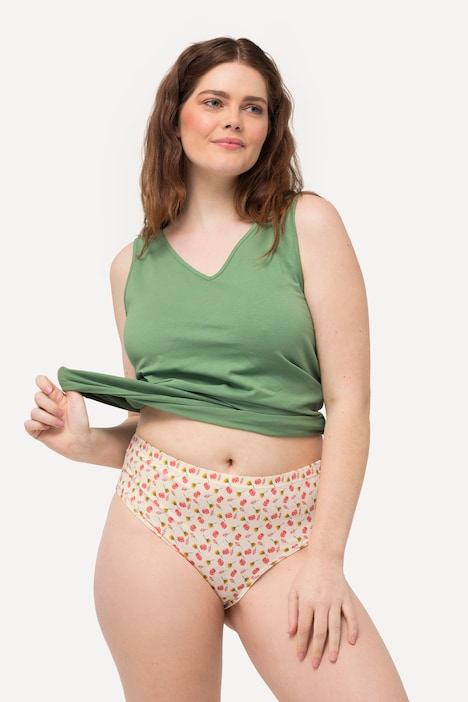 Slips, 2er-Pack, Blüten/einfarbig, Midislips, Biobaumwolle