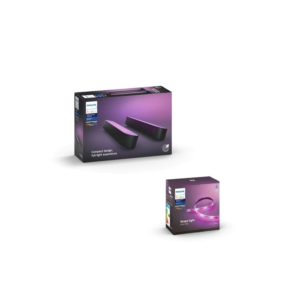 Philips Hue - Play Light Bar 2-Pack Black &Lightstrip Plus Starter Kit2 meter - Bundle