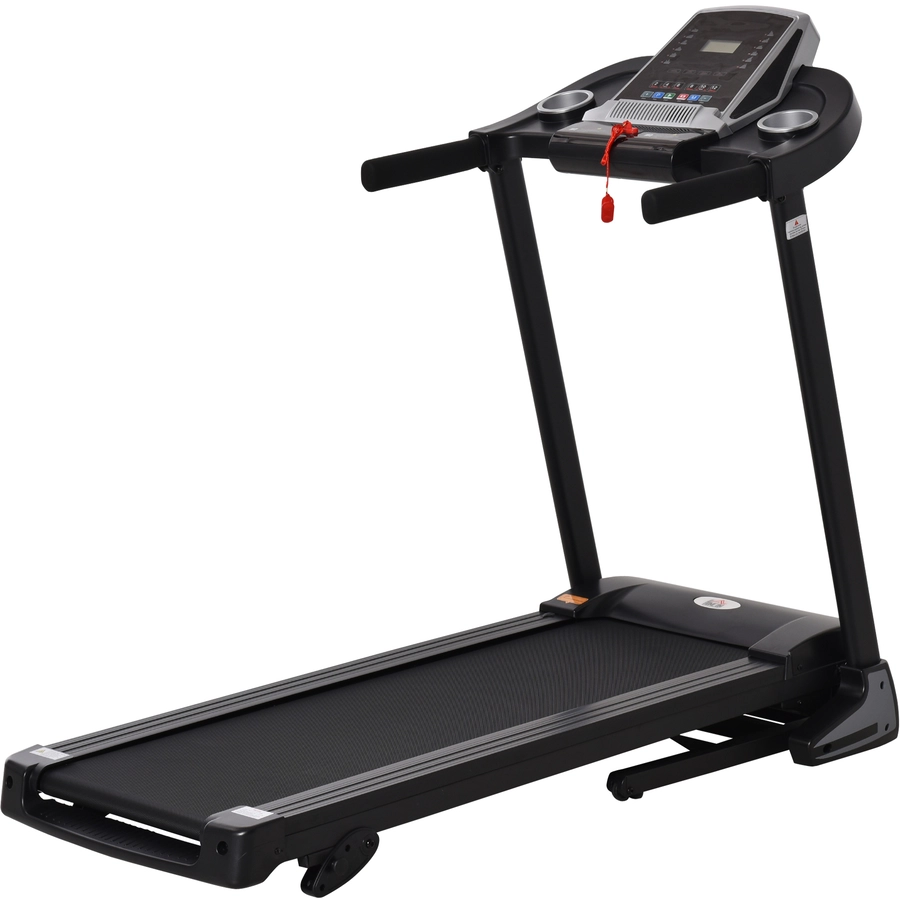 HOMCOM Laufband Ideales Training, Getränkehalter, Handyhalter Schwarz, Grau