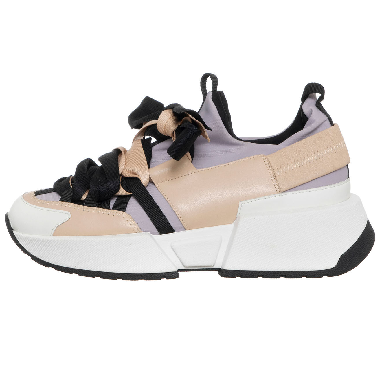 Loretta Pettinari Sneakers en Cuir & Toile Lorena lilas/rose/noir - Plateforme 5 cm