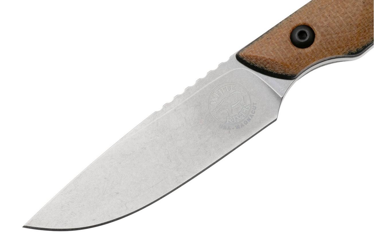 White River Knives Axiom WRSS-AXM-MNB Stonewashed Magnacut, Natural Canvas Micarta, jachtmes, Smith and Sons design