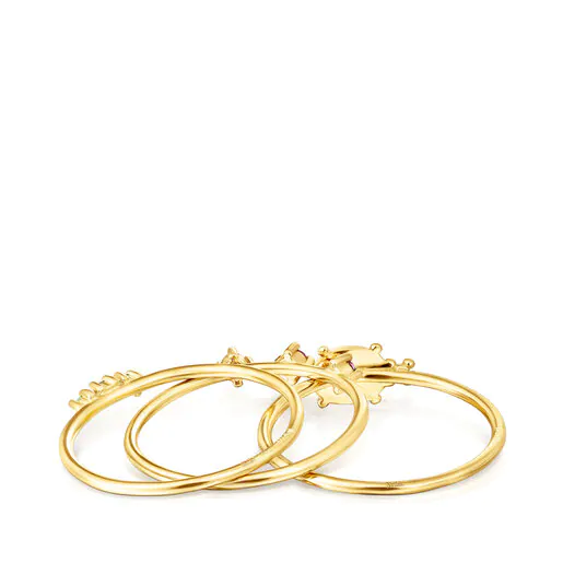Conjunto de três anéis com banho de ouro 18k sobre prata e pedras preciosas - Jardim Virtual