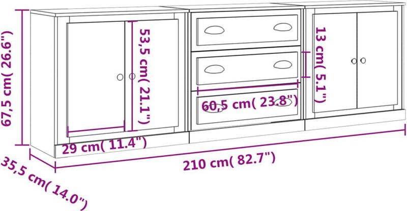 vidaXL - Dressoirs - Wit - Bewerkt Hout - Set van 3