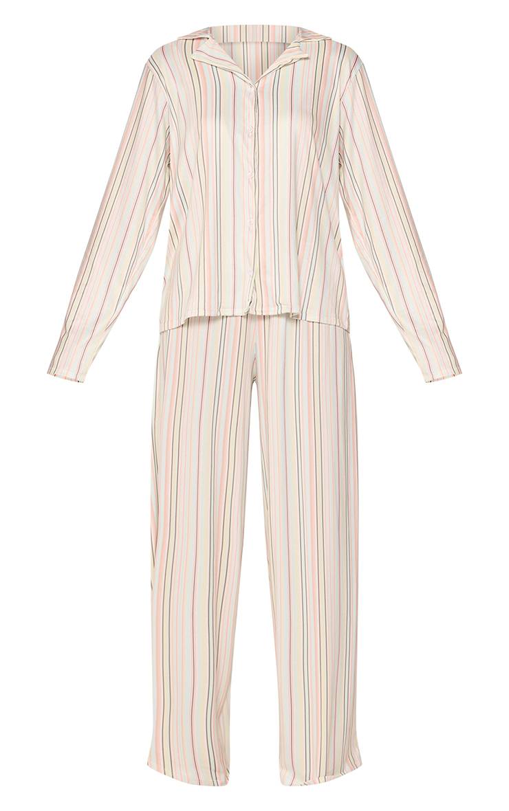 Multicolore Ensemble De Pyjama À Rayures Pastel Avec Boutonnage Sur Le Devant Et Manches Longues