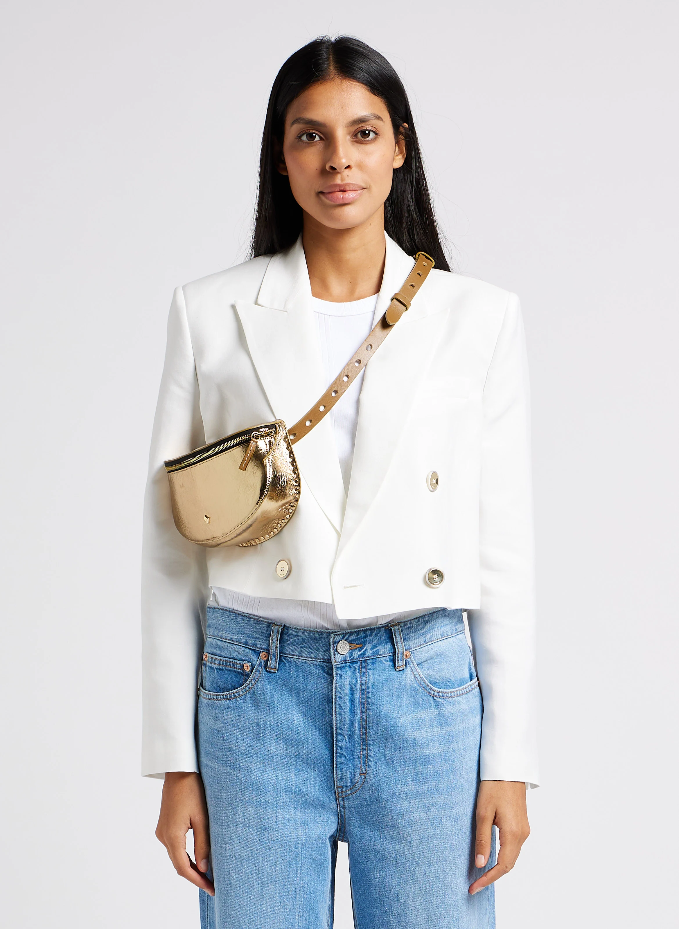 LA NEW LILI - Sac banane en cuir métallisé | Doré