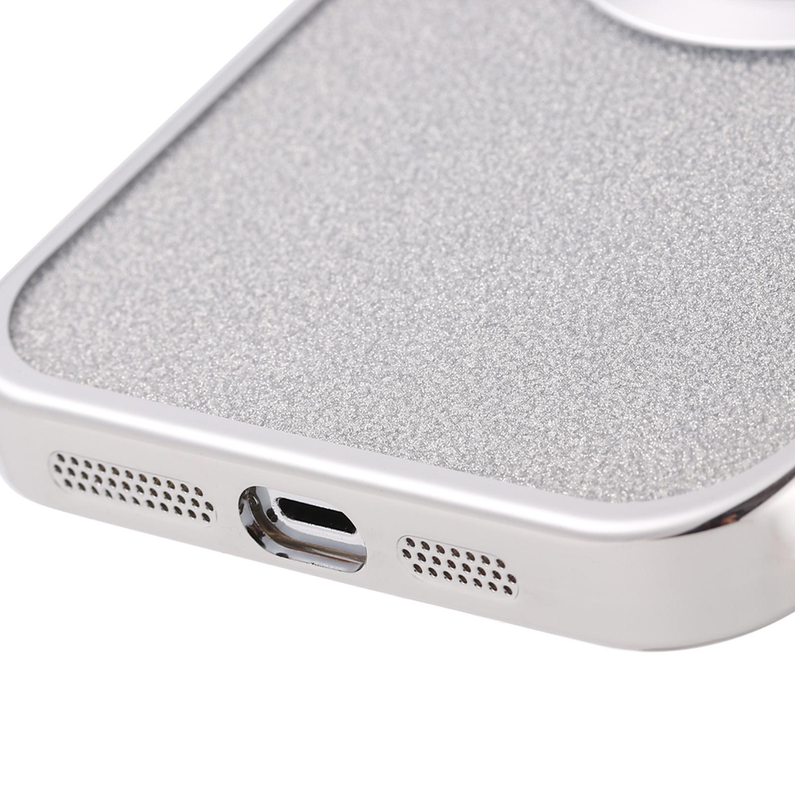 iPhone 14 Pro Max MagSafe Gummi Case Hülle mit Acryl Kameraglasschutz im Glitzer Design - Silber / Transparent