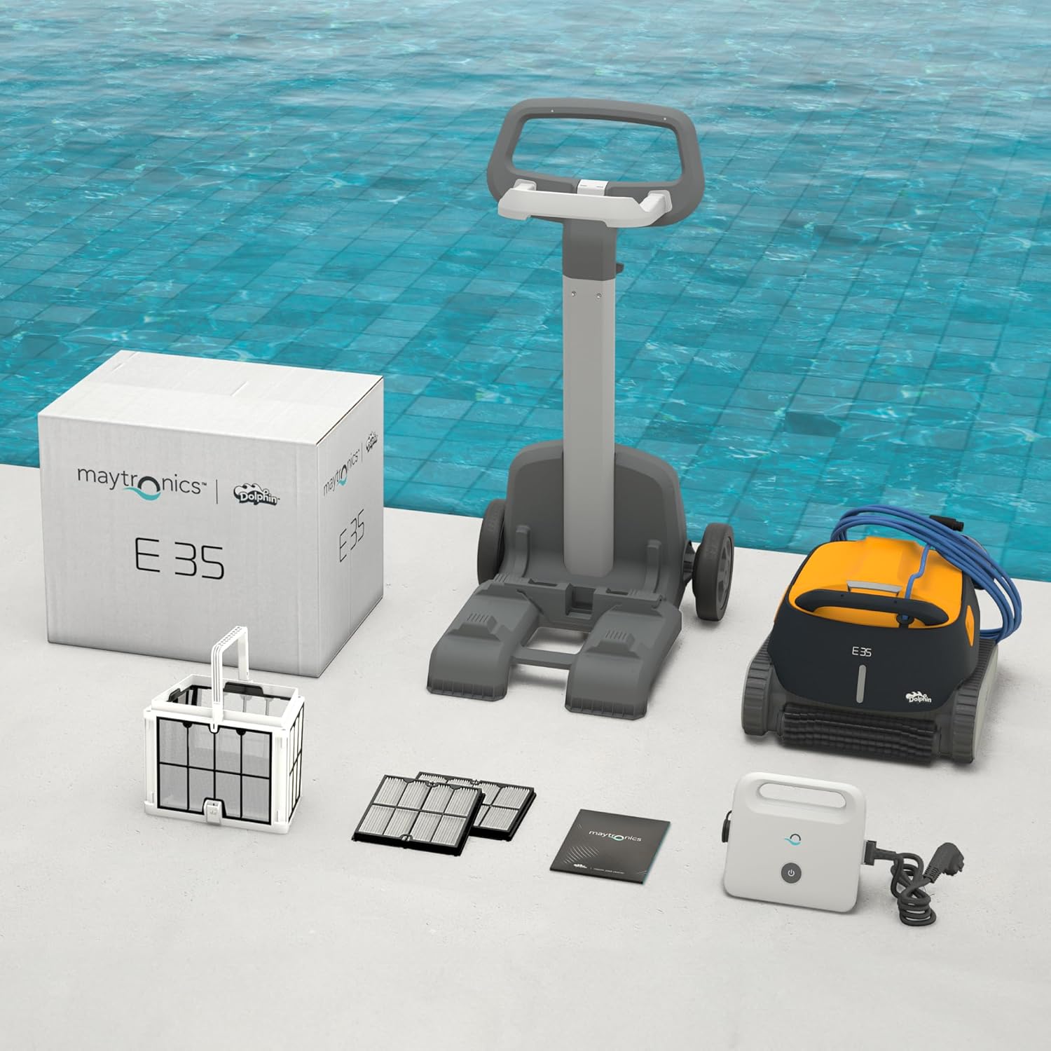 Dolphin E35 Robot Nettoyeur électrique avec Fil pour Piscine Hors-Sol Jusqu’à 12 m - Nettoyage Fond, parois et Ligne d'eau - Système de Scan Intelligent