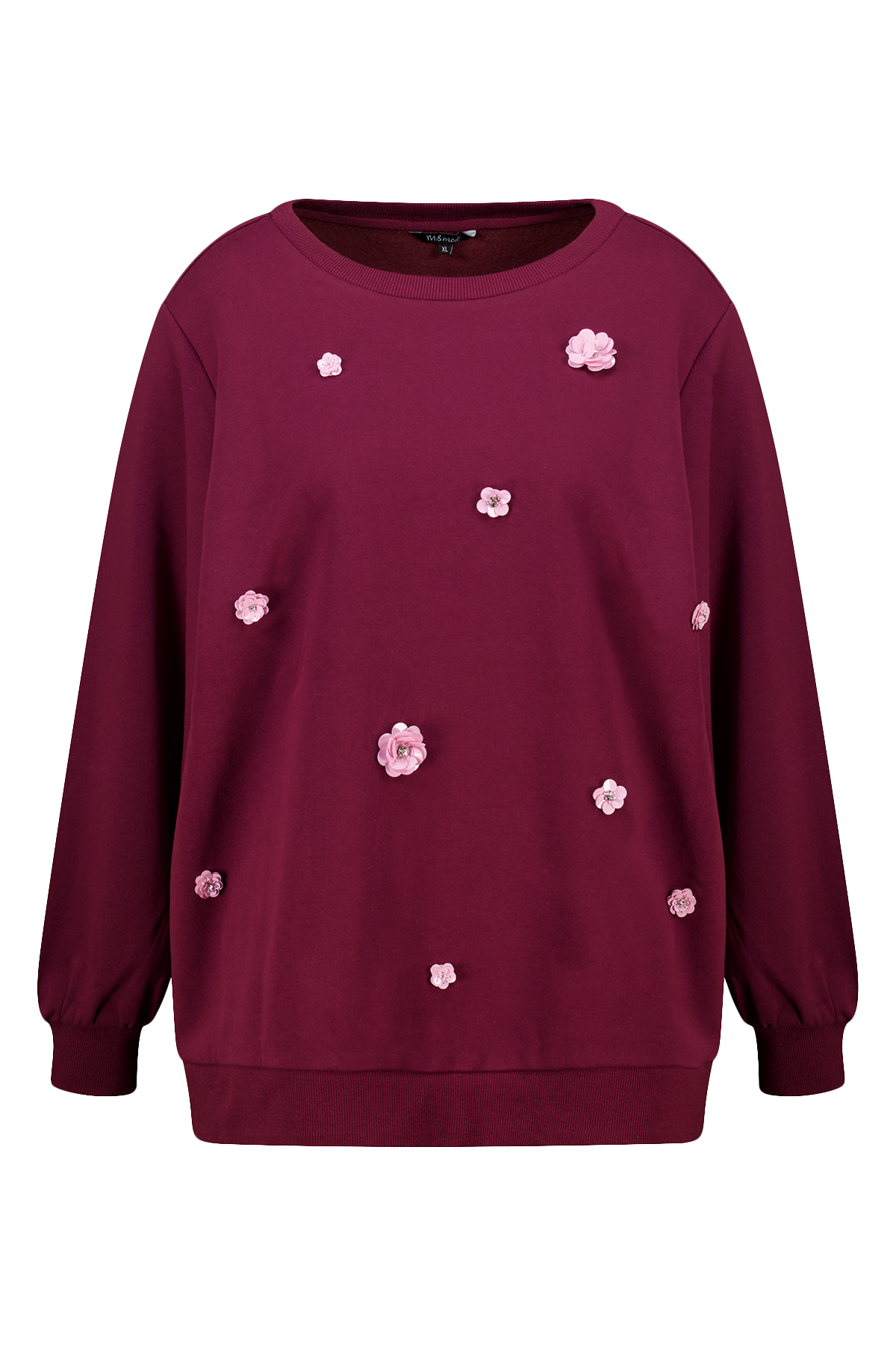 Sweater met 3D bloemen Bordeaux