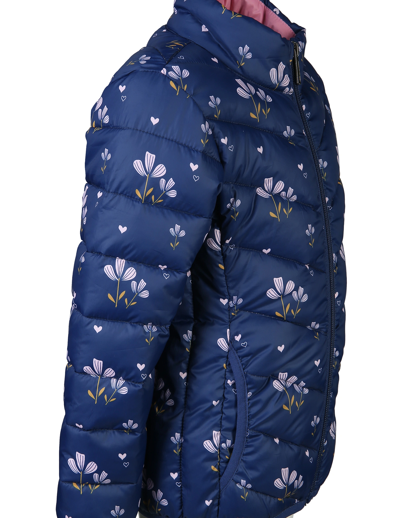 Steppjacke BLUMEN in blau/rosa
