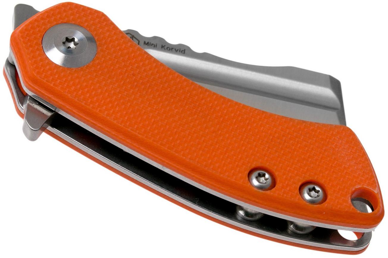 Kansept Mini Korvid T3030A6 Satin, Orange G10 zakmes, Justin Koch design