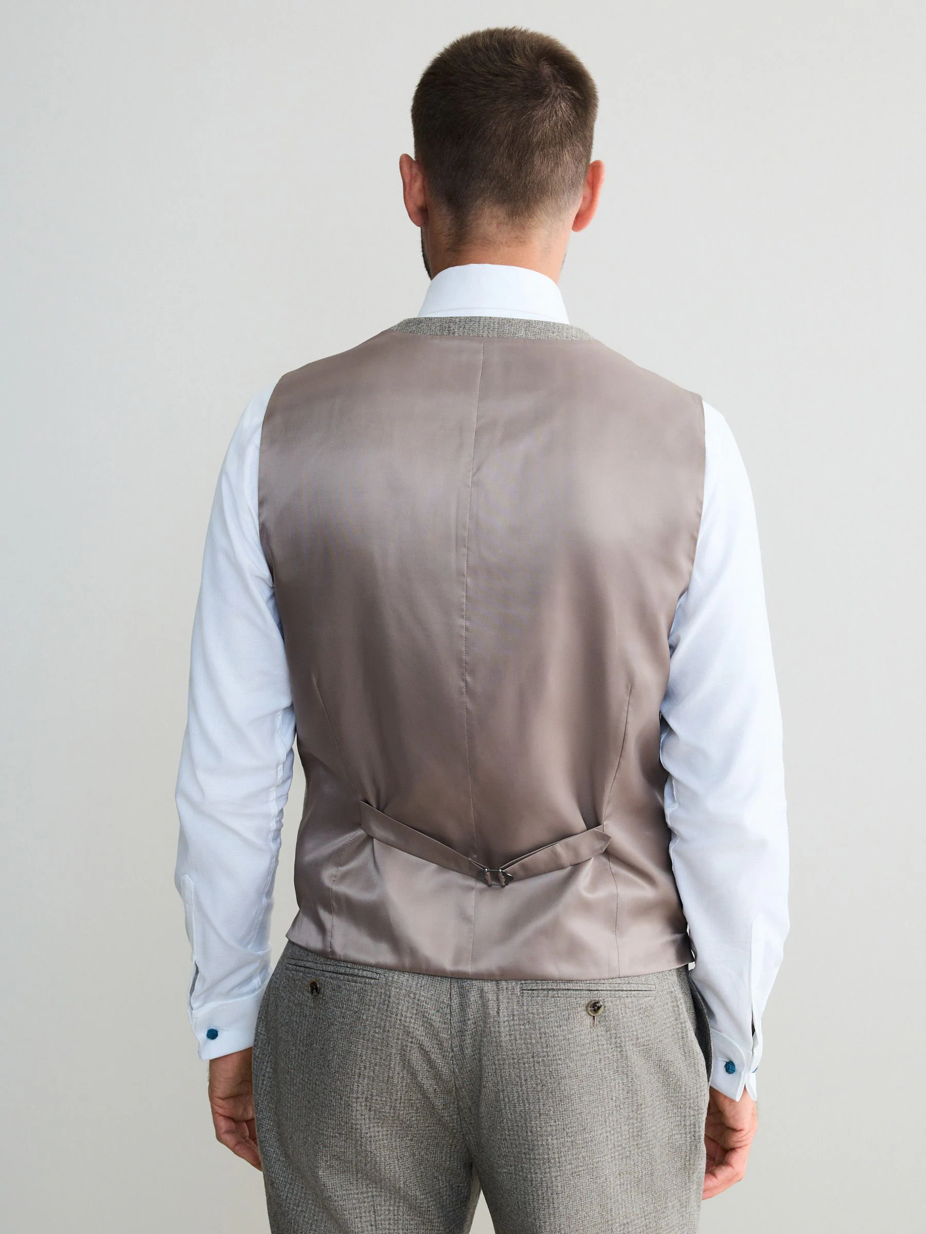 Neutraal - Signature Marzotto 100% Italiaans wollen Pak met ruitpatroon: gilet
