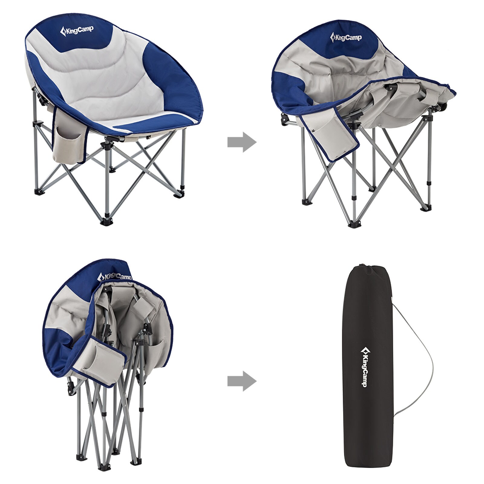 KINGCAMP MoonChair XL Camping Klapp Stuhl Garten Falt Sessel Kühltasche 150 kg Farbe: Royal Blue