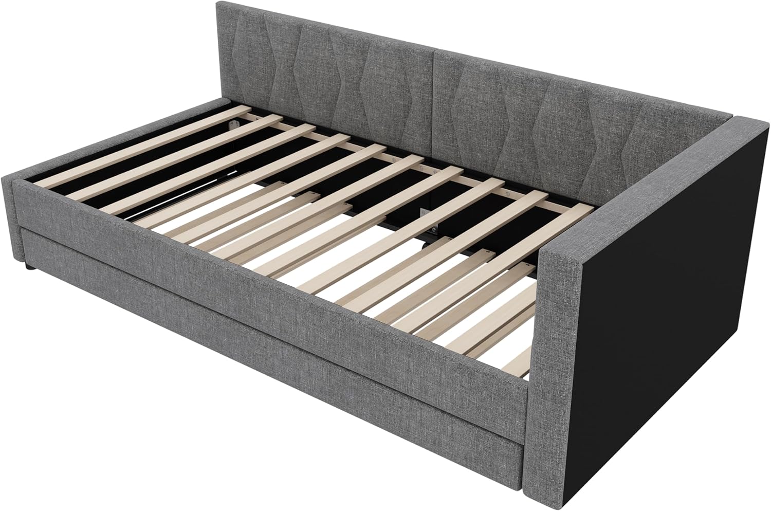 Polsterbett Schlafsofa 90x200, Einzelbett mit Ausziehbett, Daybett mit LED Staufach, Tagesbett mit USB Typ C Ladefunktion, Jugendbett Kinderbett Gästebett, Leinen, ohne Matratze, Grau