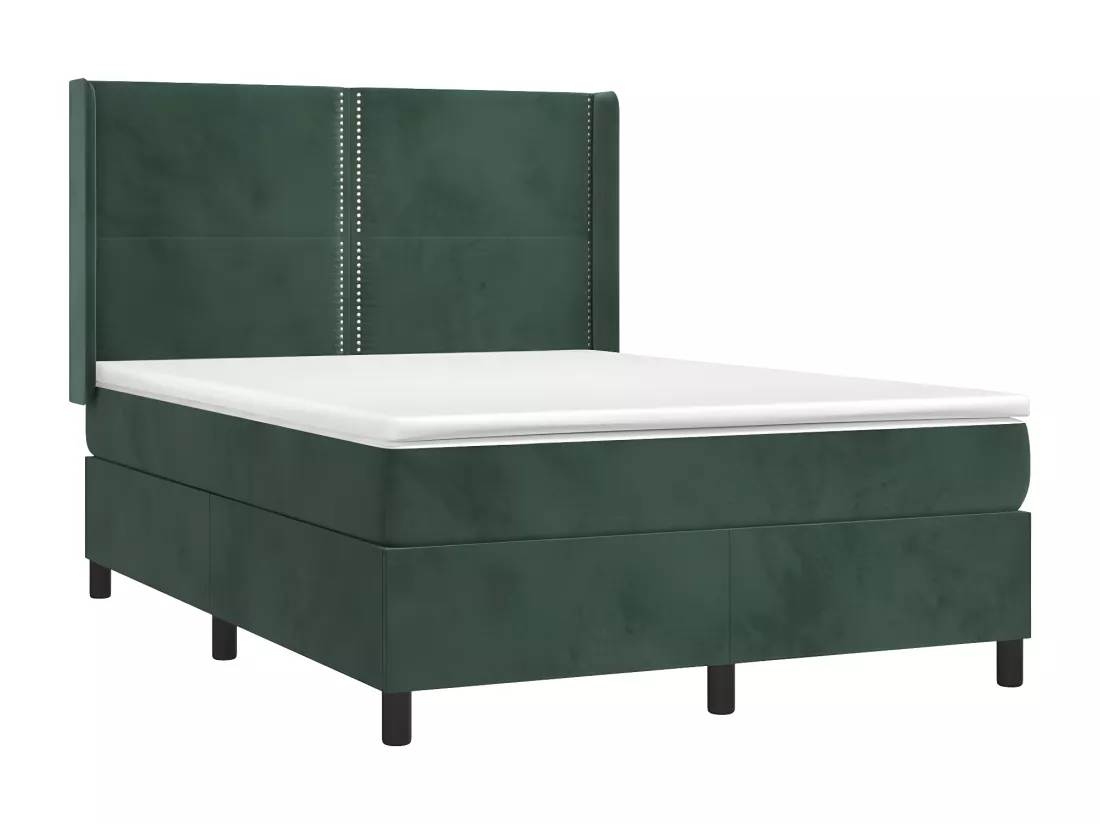 Sommier tapissier matelas et LED Vert foncé 140x200 cm Velours