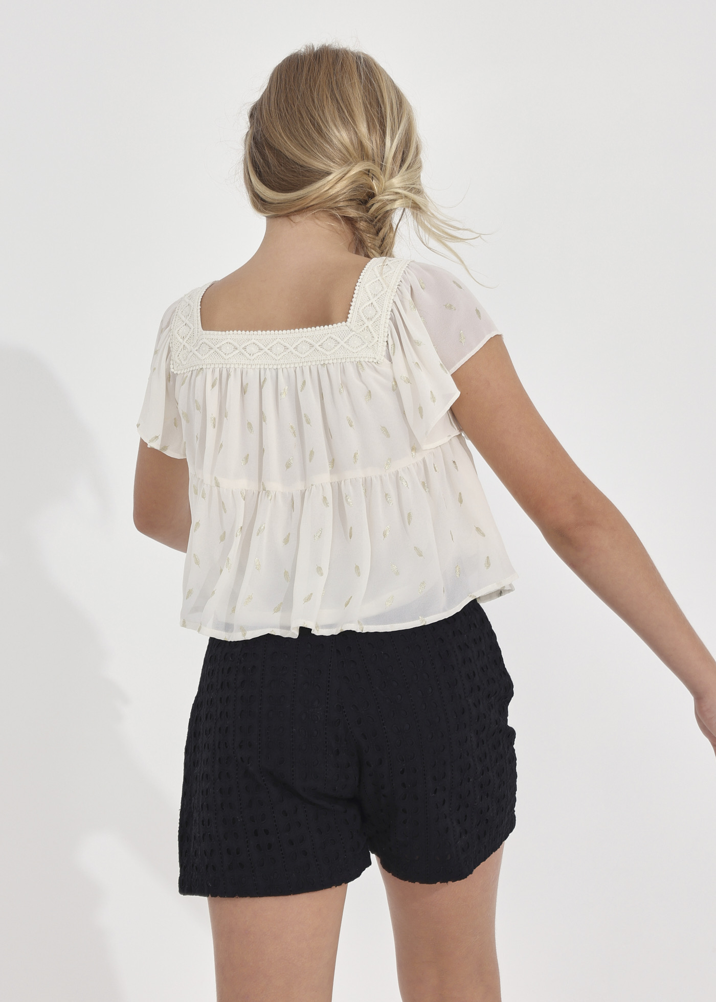 Blusa de manga curta com estampa metálica para meninas