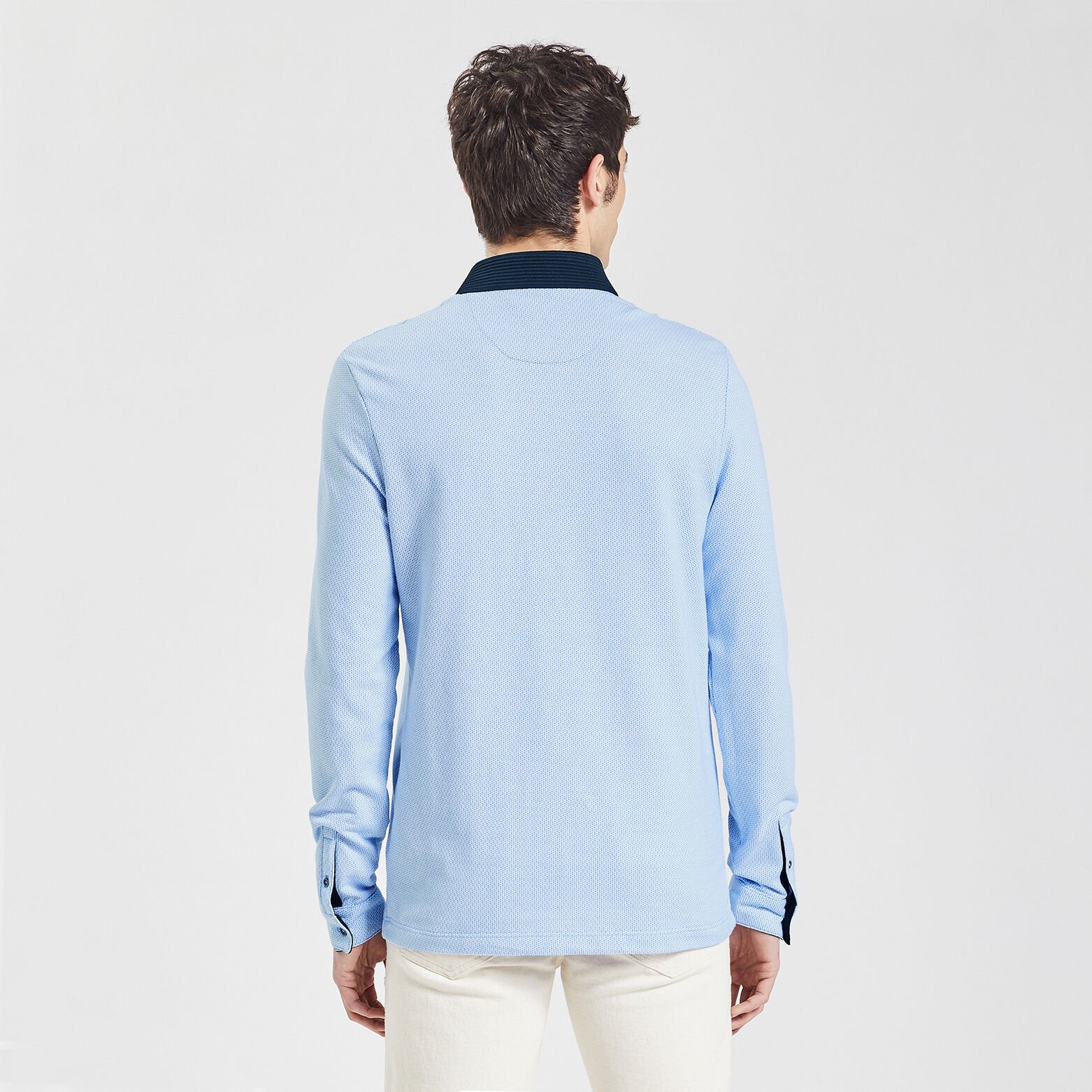 Polo manches longues jacquard à col fantaisie Bleu moyen