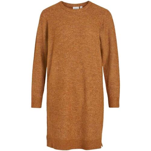 Vila - VIMATHILDA L/S O-NECK KNIT DRESS Marrón