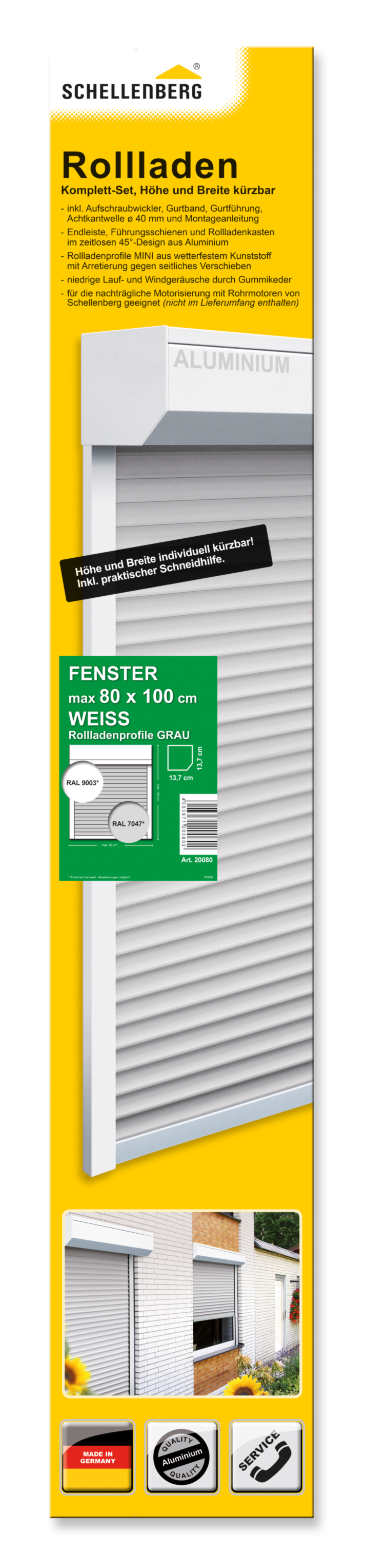 Schellenberg Vorbaurolladen-Set Fenster, 80 x 100 cm, weiß/grau