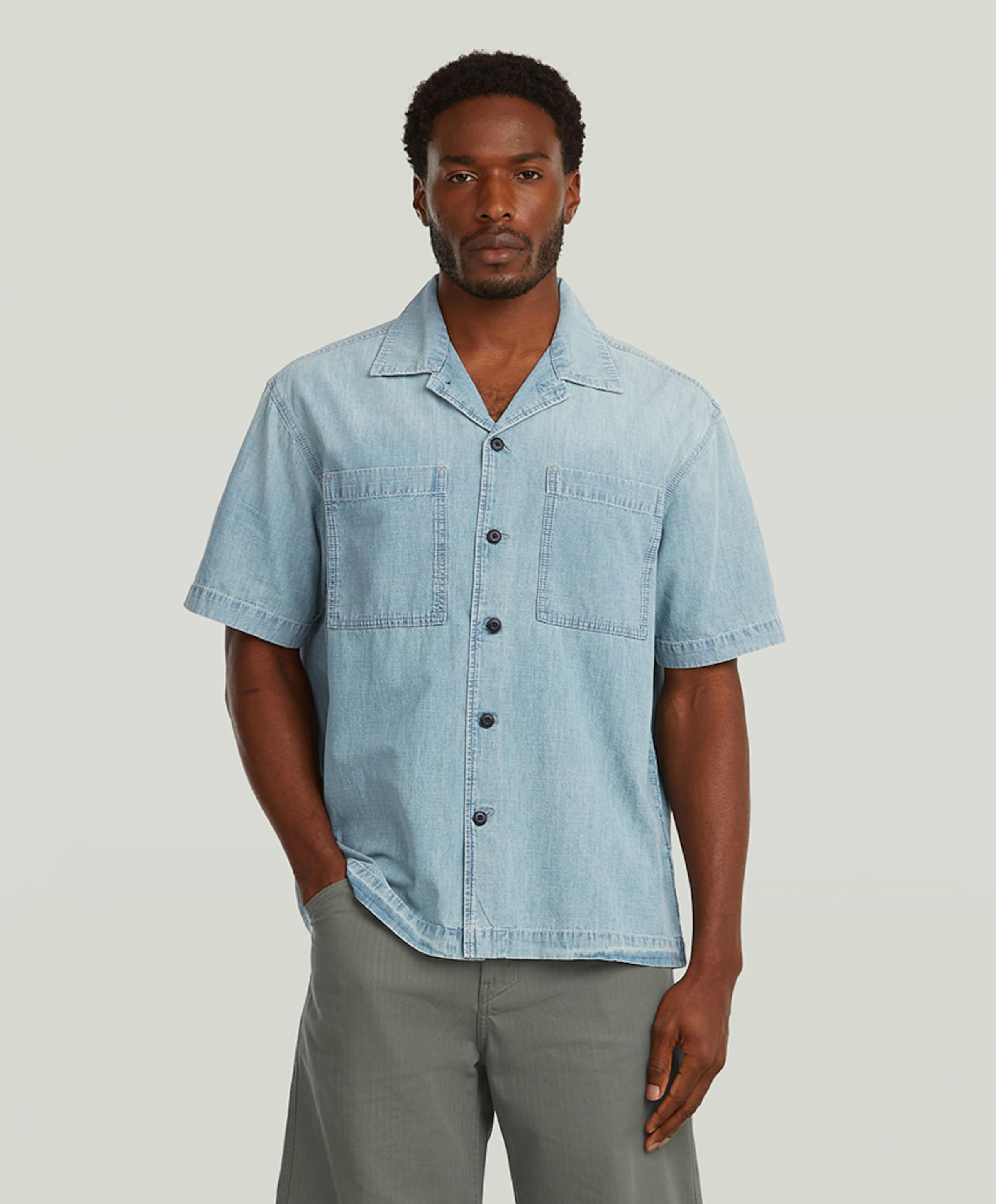 G-Star Raw Heren overhemd korte mouw blauw