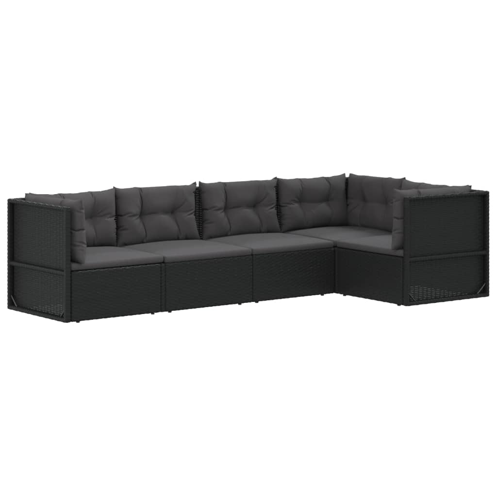 Salon de jardin meuble d'extérieur ensemble de mobilier 5 pièces avec coussins noir résine tressée