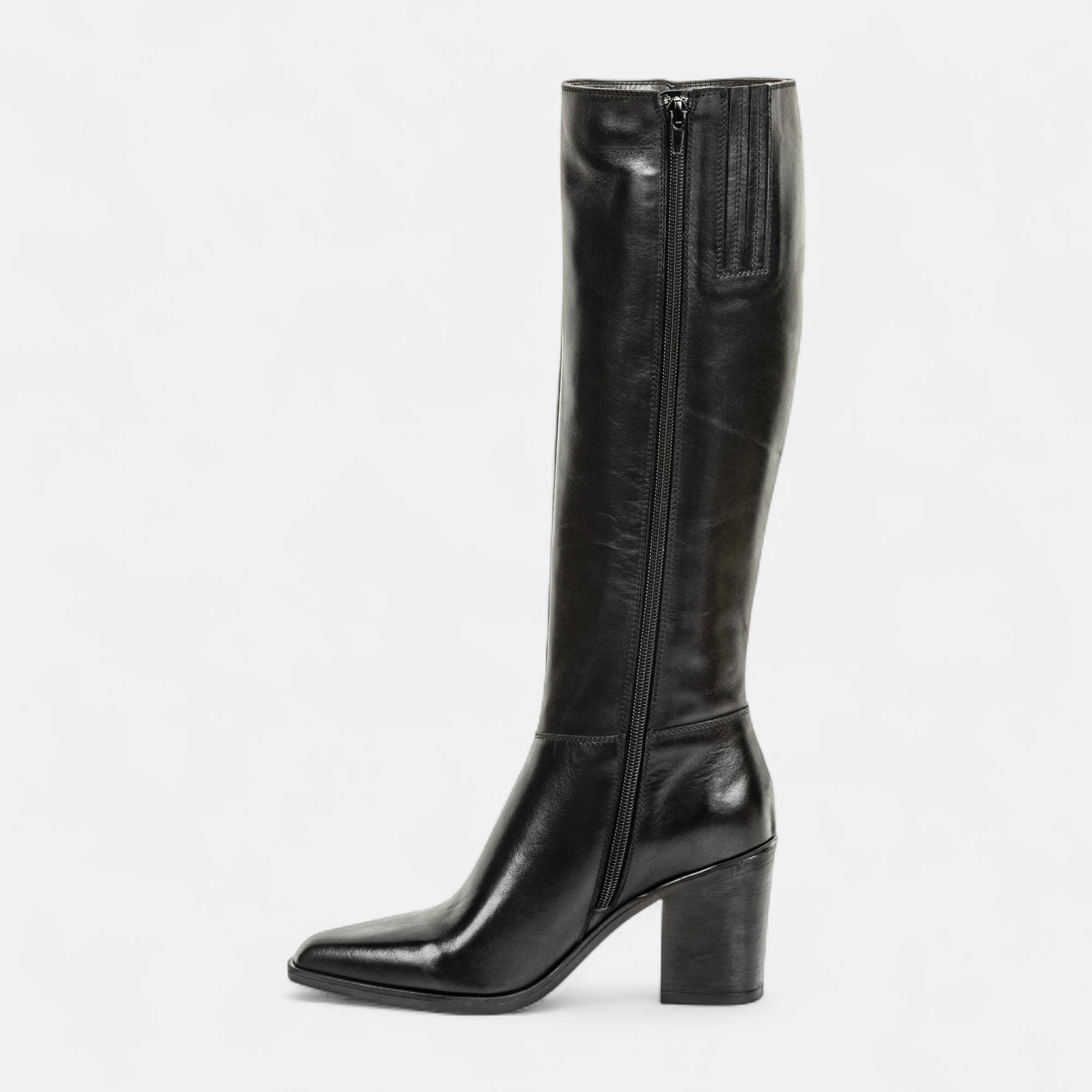 Bottes à talon Femme en cuir noir