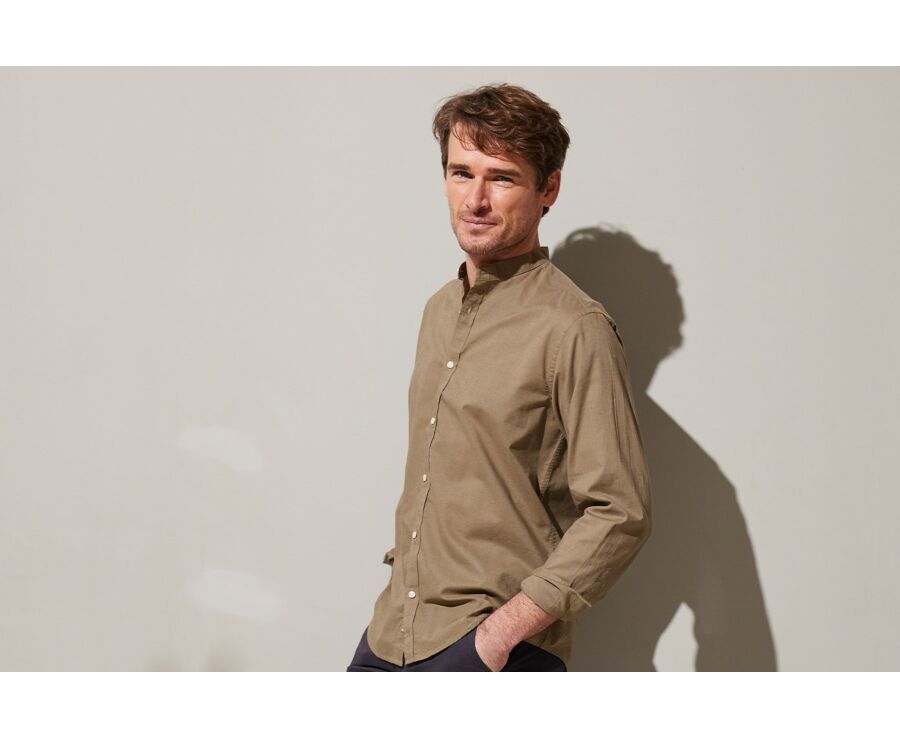 Chemise coton lin Taupe unie - ELIBERT