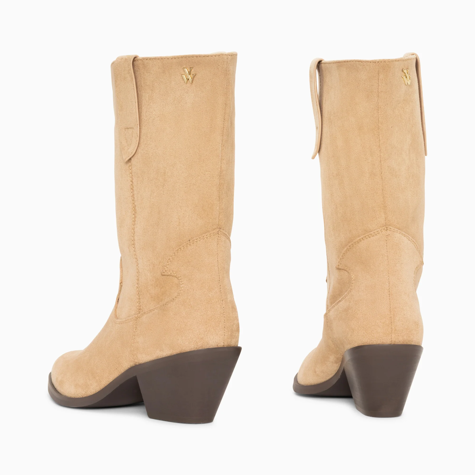 Bottines-Bottines santiags Beverly beiges mi-mollet