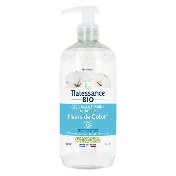 Gel de limpeza para mãos Natessance Cotton Flower 500ml