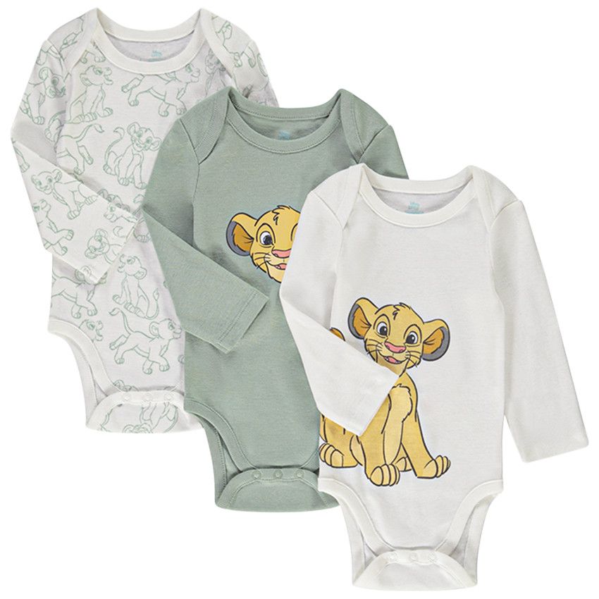 Lot de 3 bodies manches longues Simba Disney pour bébé garçon - Vert