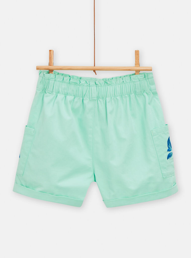 Short vert d'eau avec broderies fleuries pour fille