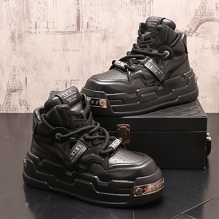 Mr Ozera - Platform Lettering Lace-Up High Top Sneakers