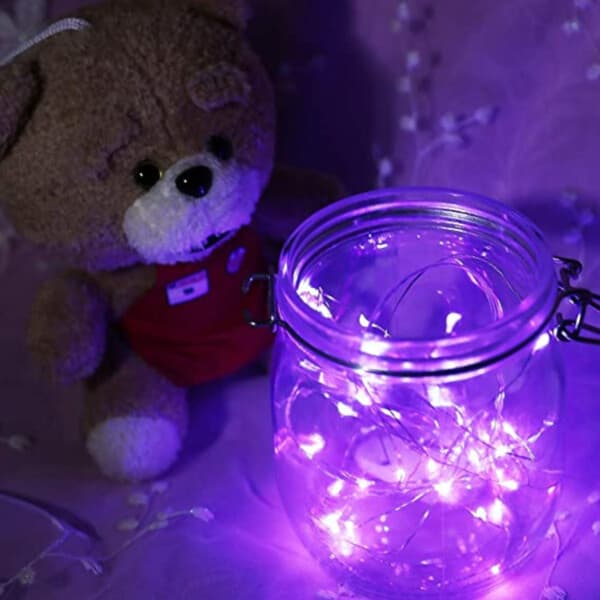 2-pack 1m mini LED lyssløyfe Batteridrevet lilla