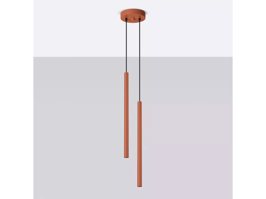 Lampe à suspension Pastelo moderne en acier - 2 sources lumineuses - L.15 x H.104 cm - ocre rouge