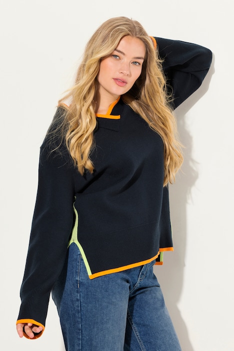 Strickpullover, Langram, V-Ausschnitt