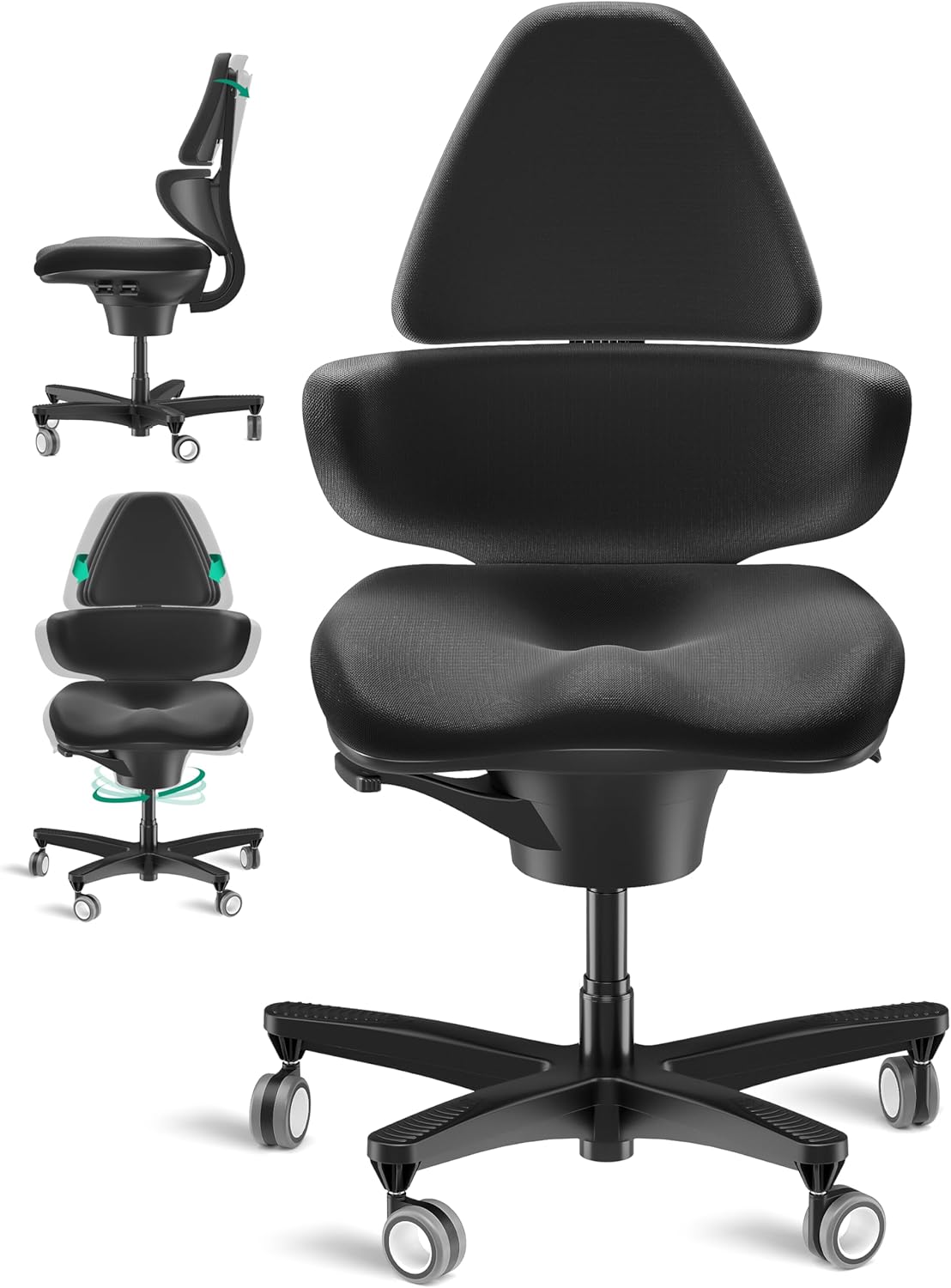 CoreChair Elite (Formstrick) Bürostuhl | Ergonomischer Bürostuhl mit bis zu 150kg Belastbarkeit. Orthopädischer Schreibtischstuhl mit 360° Beweglichkeit, Beckenstütze & Rückenlehne. (schwarz)
