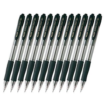 Pilot Super Grip - 12 Stylos à bille - noir - 1 mm - rétractable