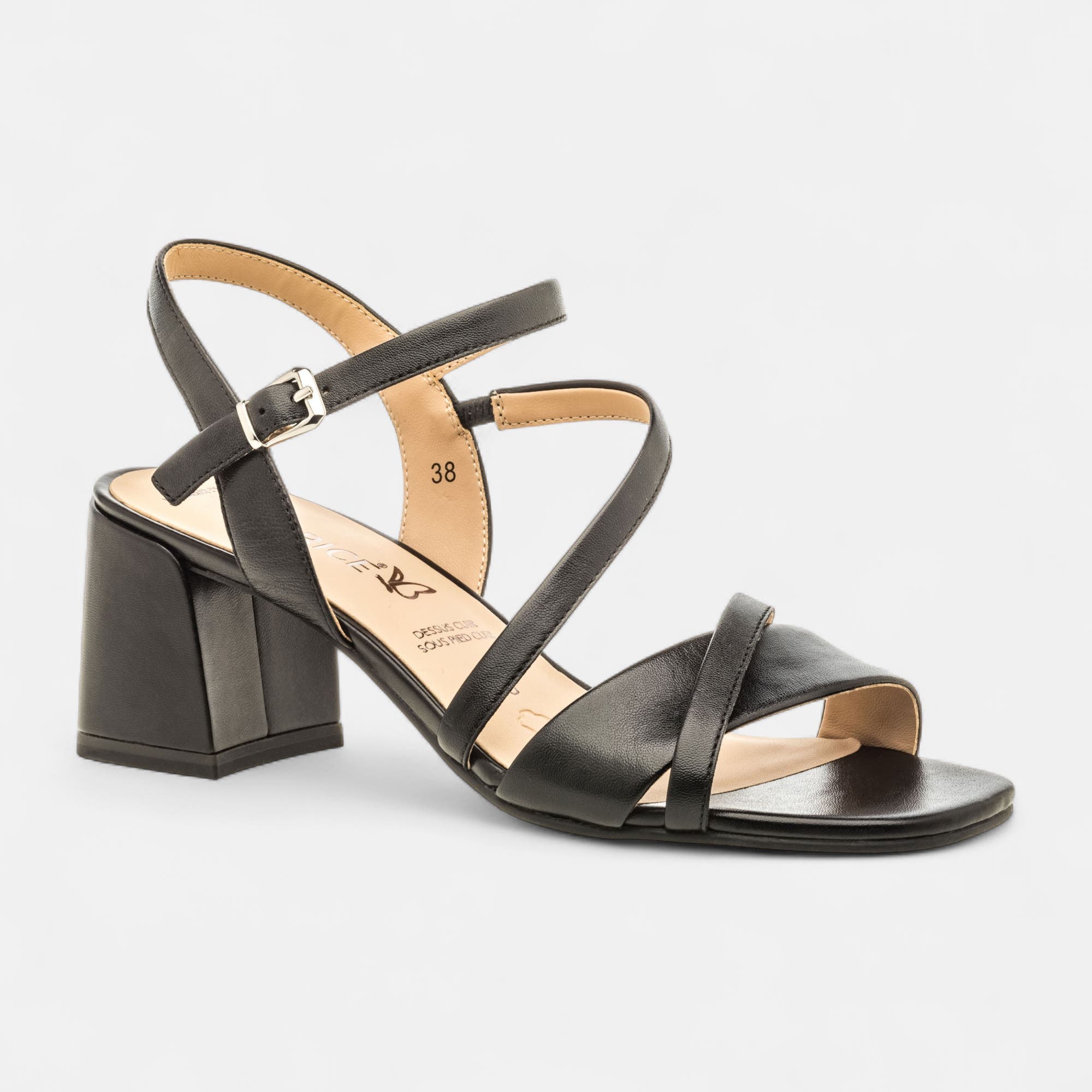 Nu-pieds à talon Femme en cuir noir