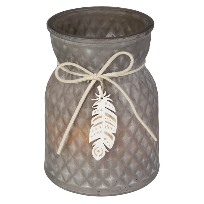 Teelichtglas - Feder - ca. 10 x 12,5 cm