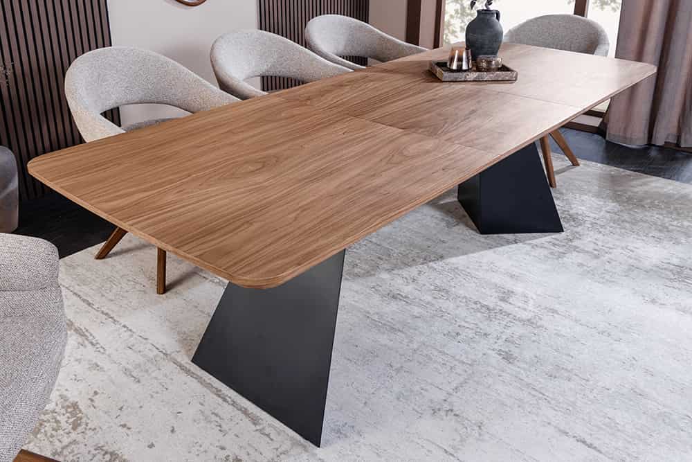 Ausziehbarer Esstisch PRESTIGE 180-240cm natur Walnussholz schwarzes Metallgestell