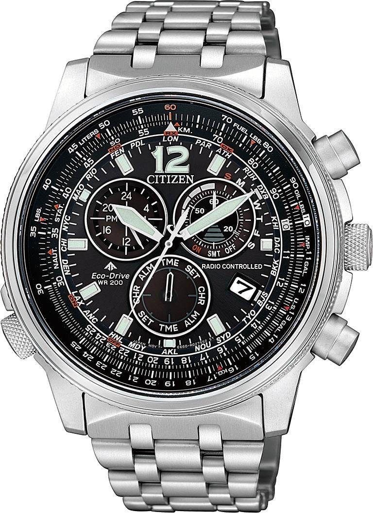 Citizen Funkchronograph Armbanduhr, Herrenuhr, Solar, Stoppfunktion, bis 20 bar wasserdicht