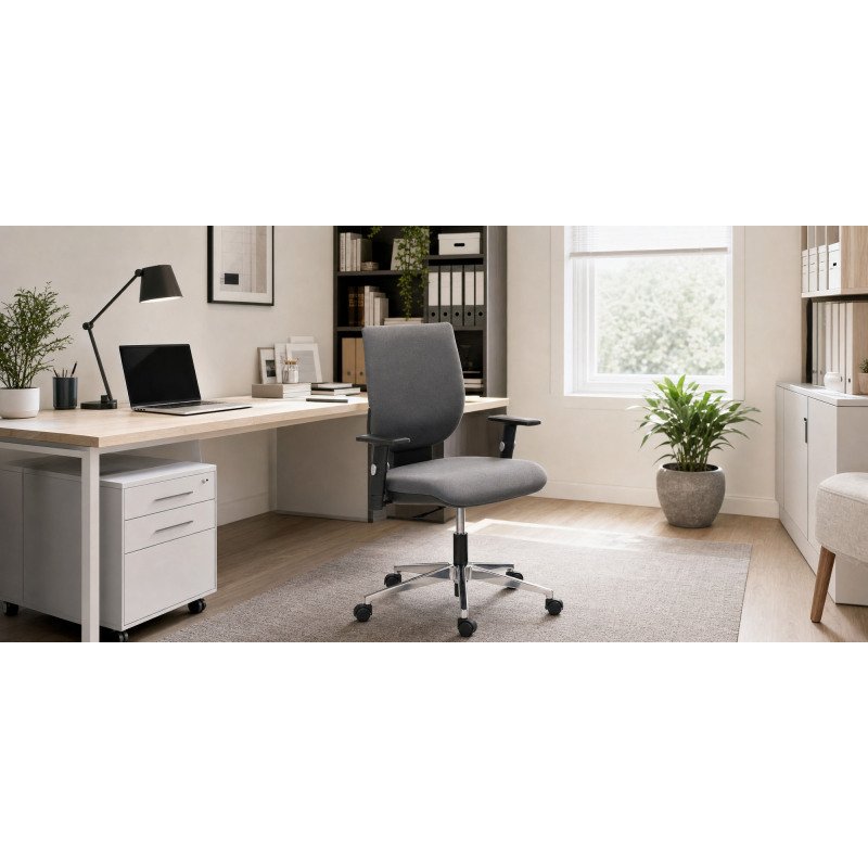 Chaise de bureau Nao simili cuir anthracite - dossier bas - avec ou sans accoudoirs - mécanisme Contact permanent - pieds aluminium