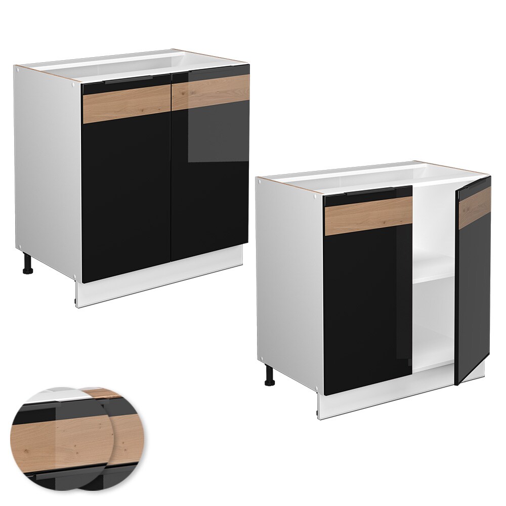 Vicco Unterschrank Küchenschrank Küchenmöbel Fame-Line Weiß Schwarz Eiche 80 cm modern Hochglanz