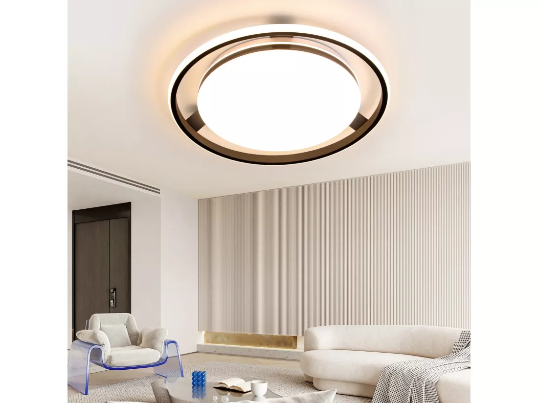 NETTLIFE Plafonnier LED Noir Moderne Télécommande Design Rond Lampe de Salon avec Lampe à Intensité Variable pour Chambre Cuisine Bureau Couloir