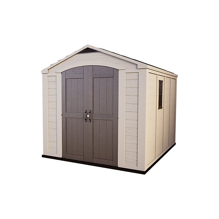 Abri de jardin + plancher Keter Factor 811 en résine coloris beige et taupe ép.16 mm surface extérieure 8,5 m²