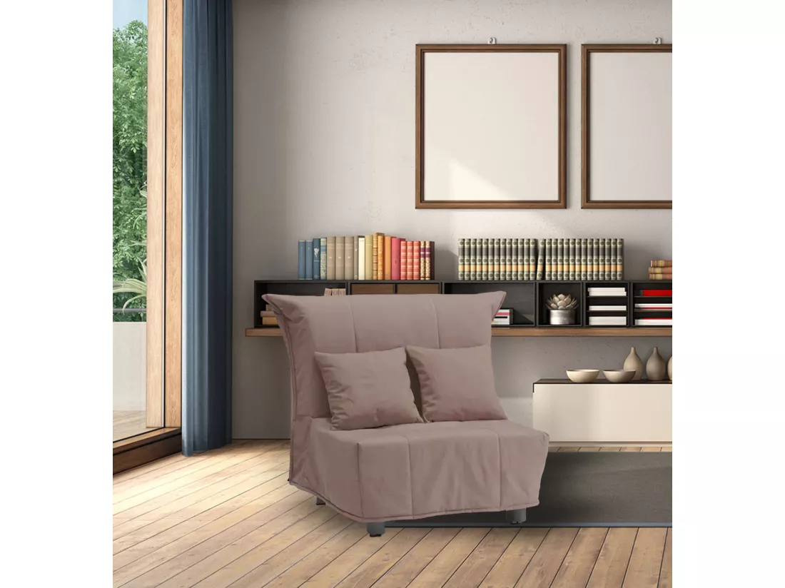 Canapé-lit Dabargi, Canapé simple, 100% Made in Italy, Fauteuil de salon avec ouverture trolley, en tissu rembourré, avec coussins inclus, 85x90h85 cm, Taupe